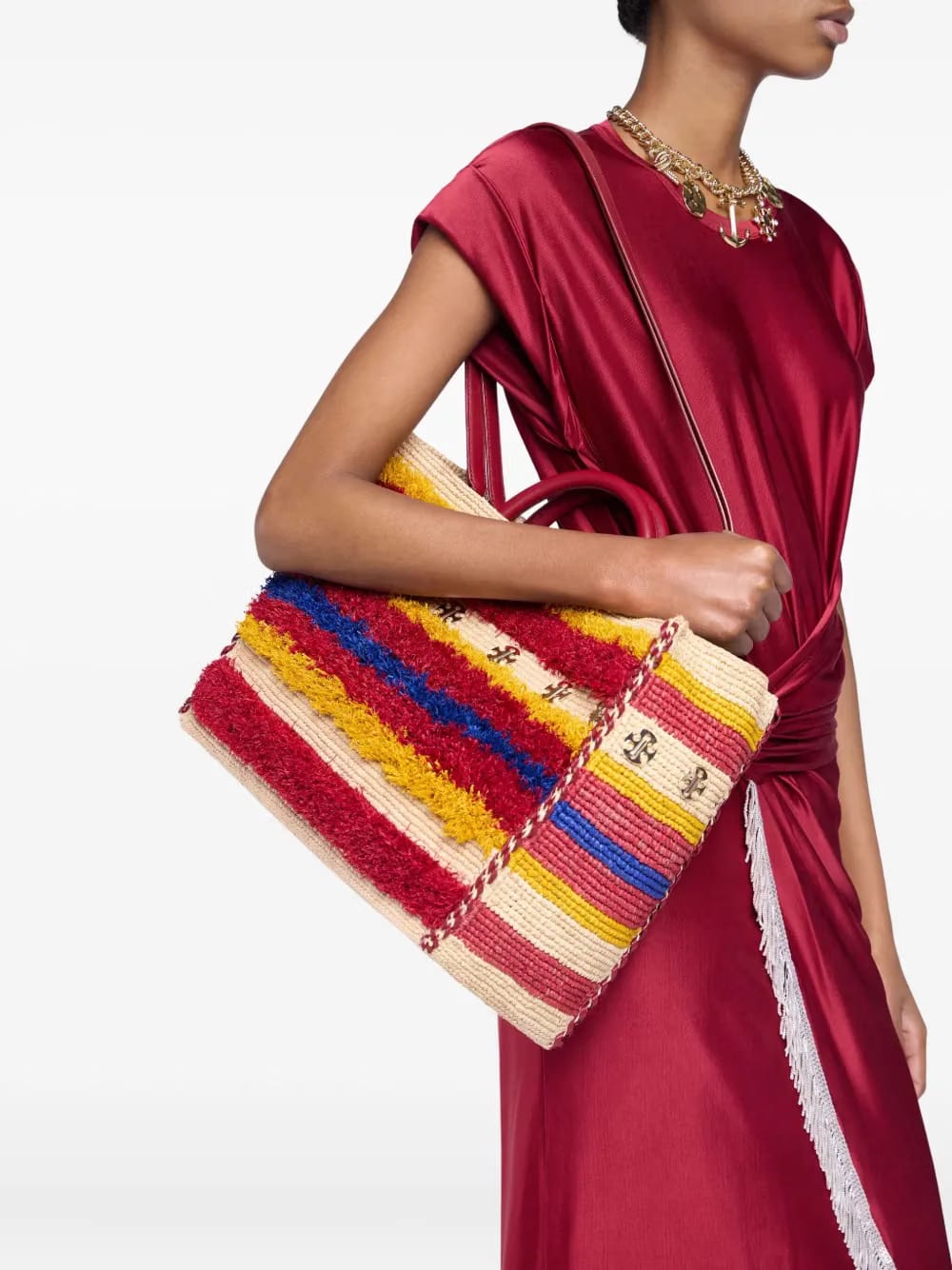 striped woven tote bag