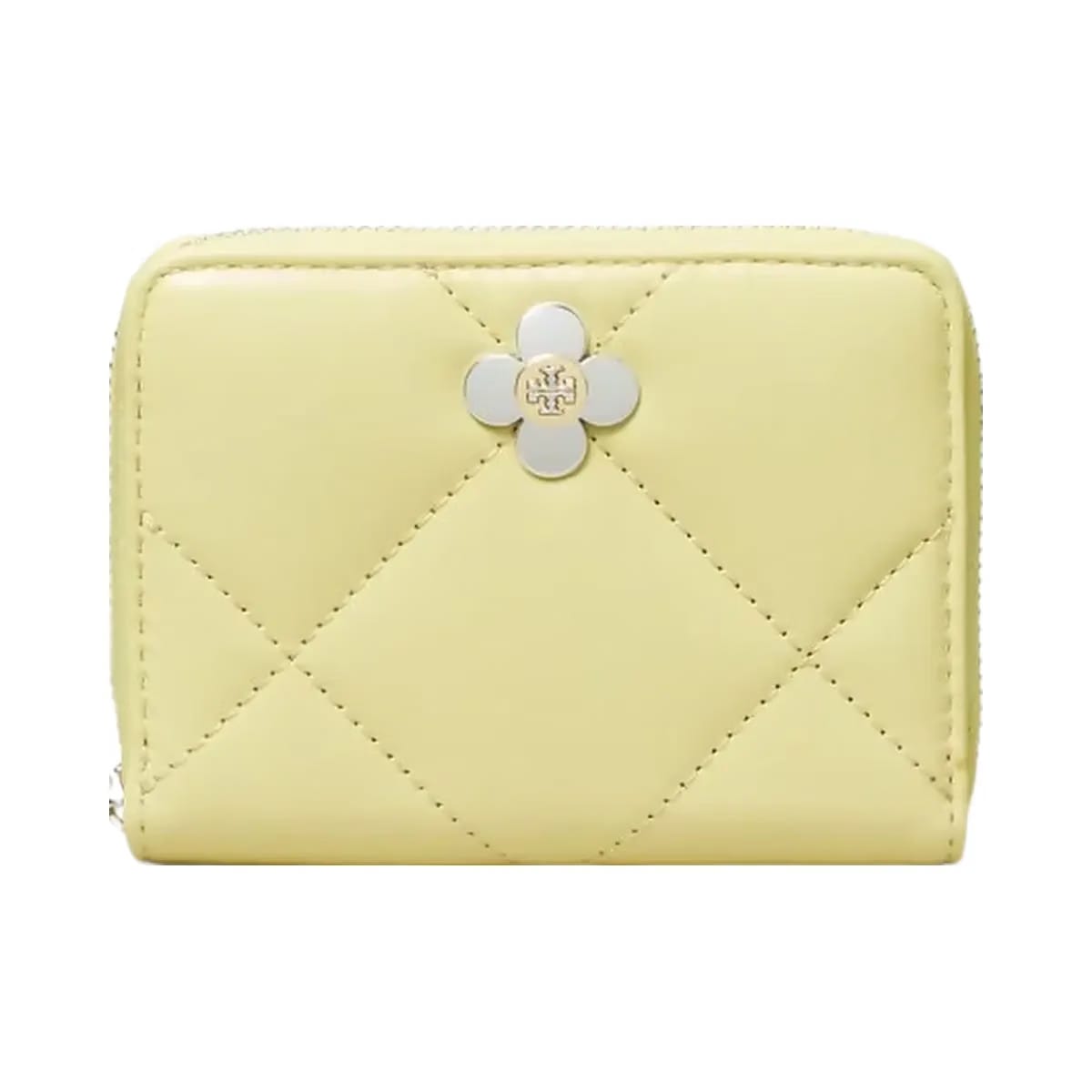 Tory Burch Small Kira Diamond Quilt Clover Zip-Around Wallet Frozen Zest