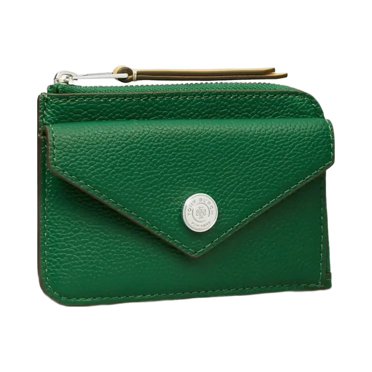Tory Burch Pebble Envelope Zip Card Case Dark Kale
