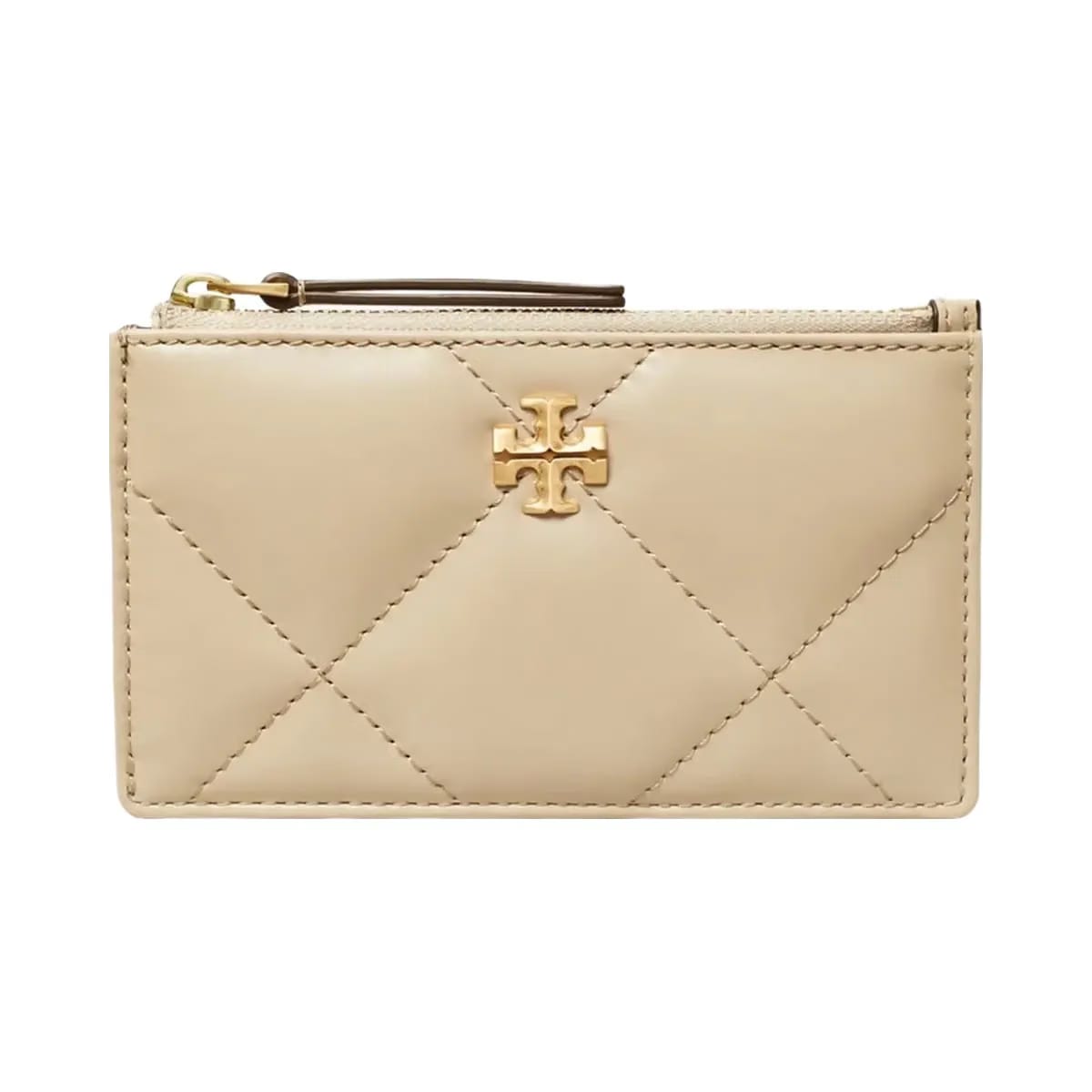Tory Burch Kira Diamond Quilt Zip Card Case Light Stone