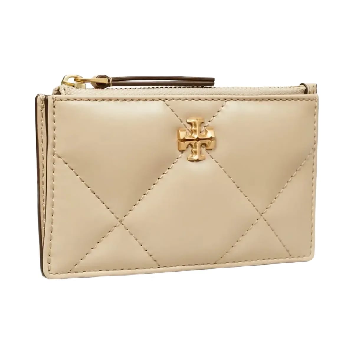 Tory Burch Kira Diamond Quilt Zip Card Case Light Stone