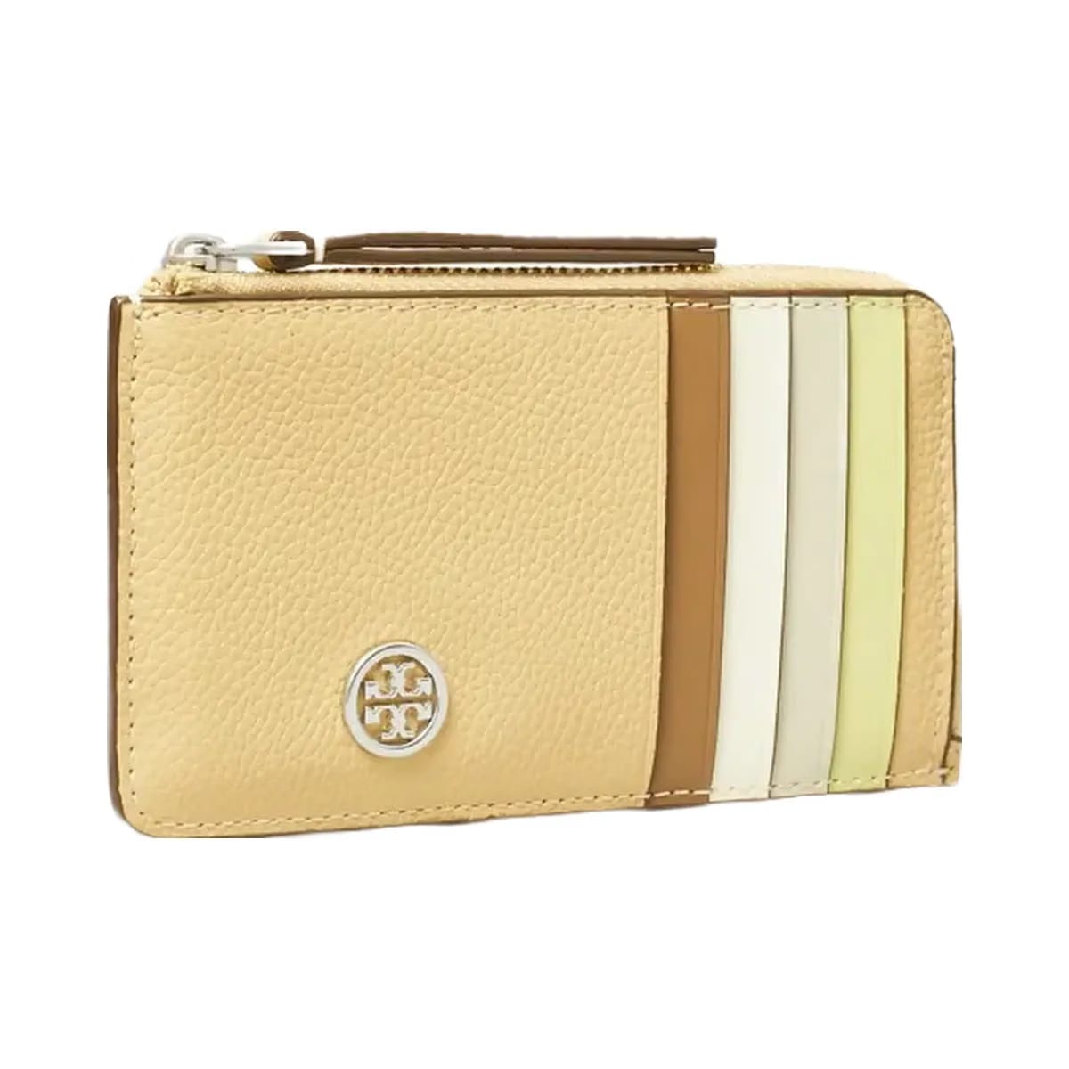 Tory Burch Robinson Pebbled Top-Zip Card Case Praline