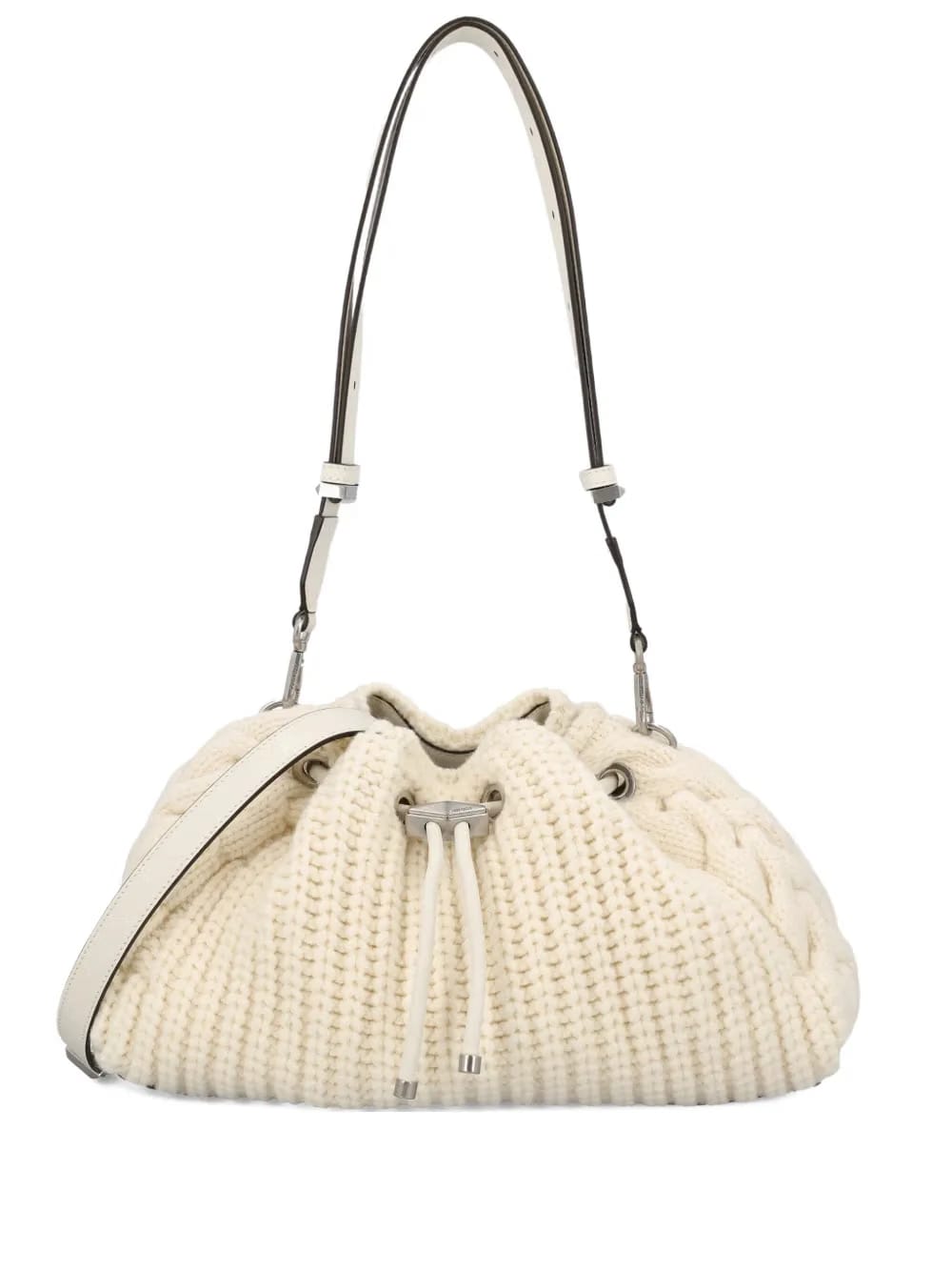 cable-knit drawstring shoulder bag