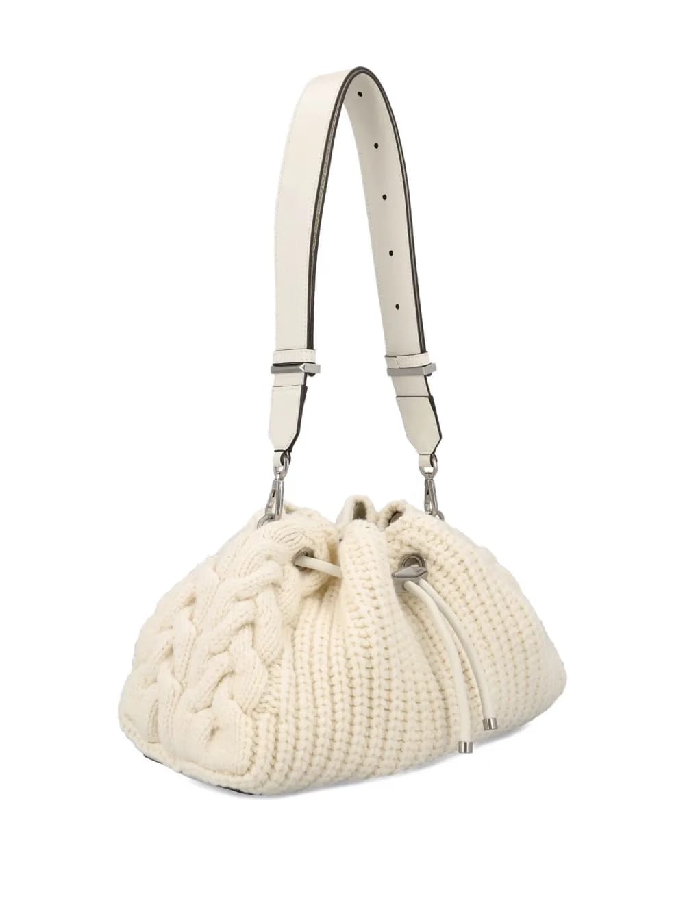 cable-knit drawstring shoulder bag