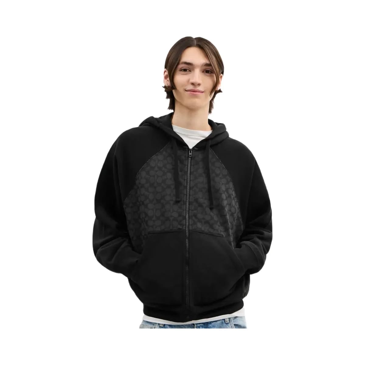 Coach Signature Full Zip Hoodie In Organic Cotton Charcoal Signature