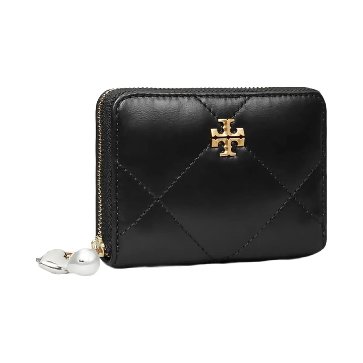 Tory Burch Small Kira Diamond Quilt Charm Zip Wallet Black