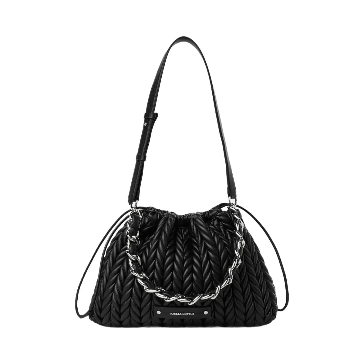 Karl Lagerfeld Weave Chain Shoulder Bag Black Nickel