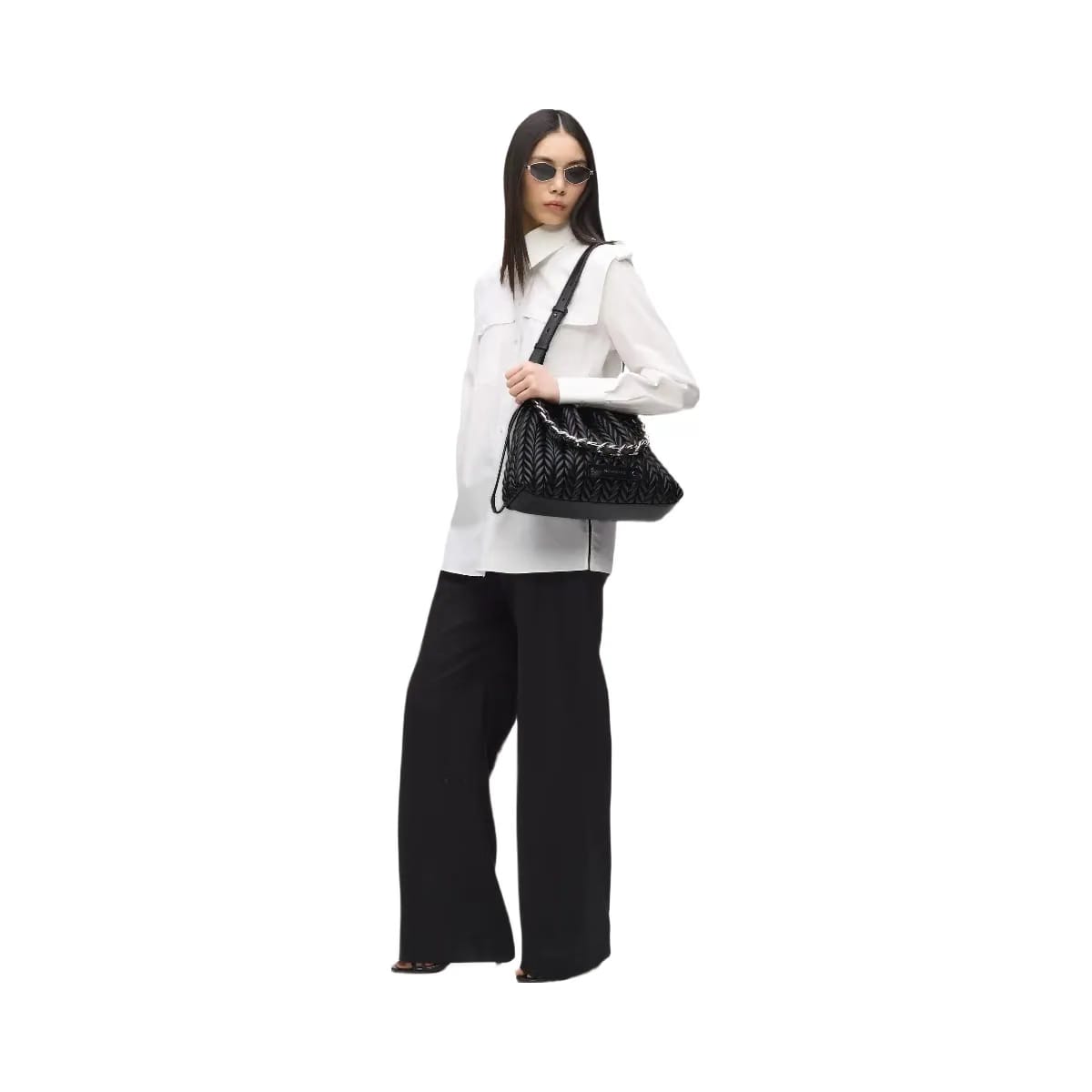 Karl Lagerfeld Weave Chain Shoulder Bag Black Nickel