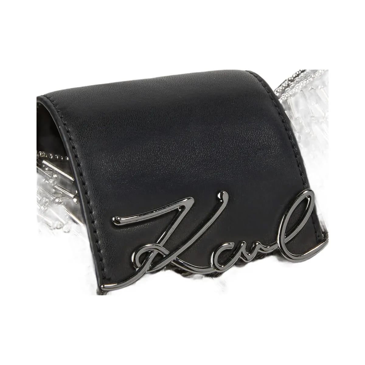 Karl Lagerfeld Signature Beaded Moon Bag Black Embellishment