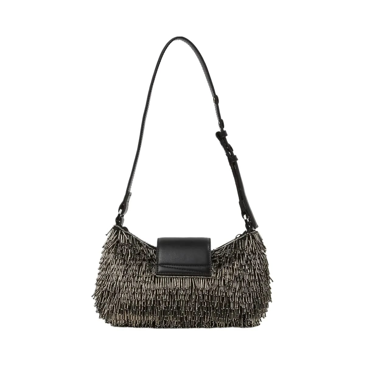 Karl Lagerfeld Signature Beaded Moon Bag Black Embellishment