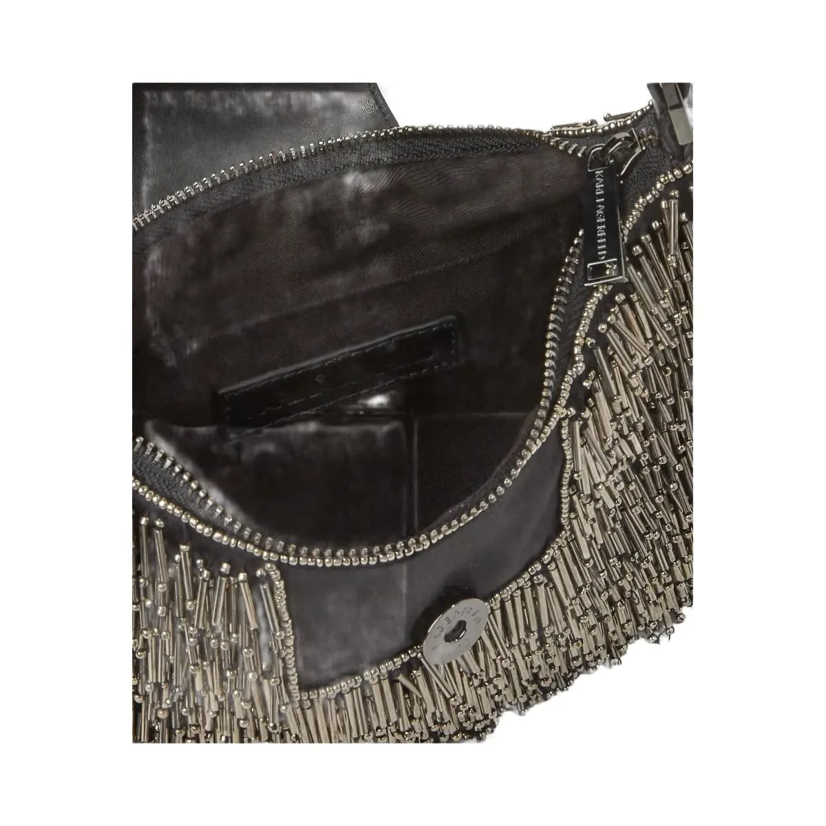 Karl Lagerfeld Signature Beaded Moon Bag Black Embellishment