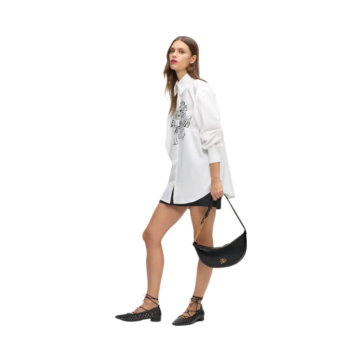 Karl Lagerfeld Autograph Small Moon Bag Black Gold
