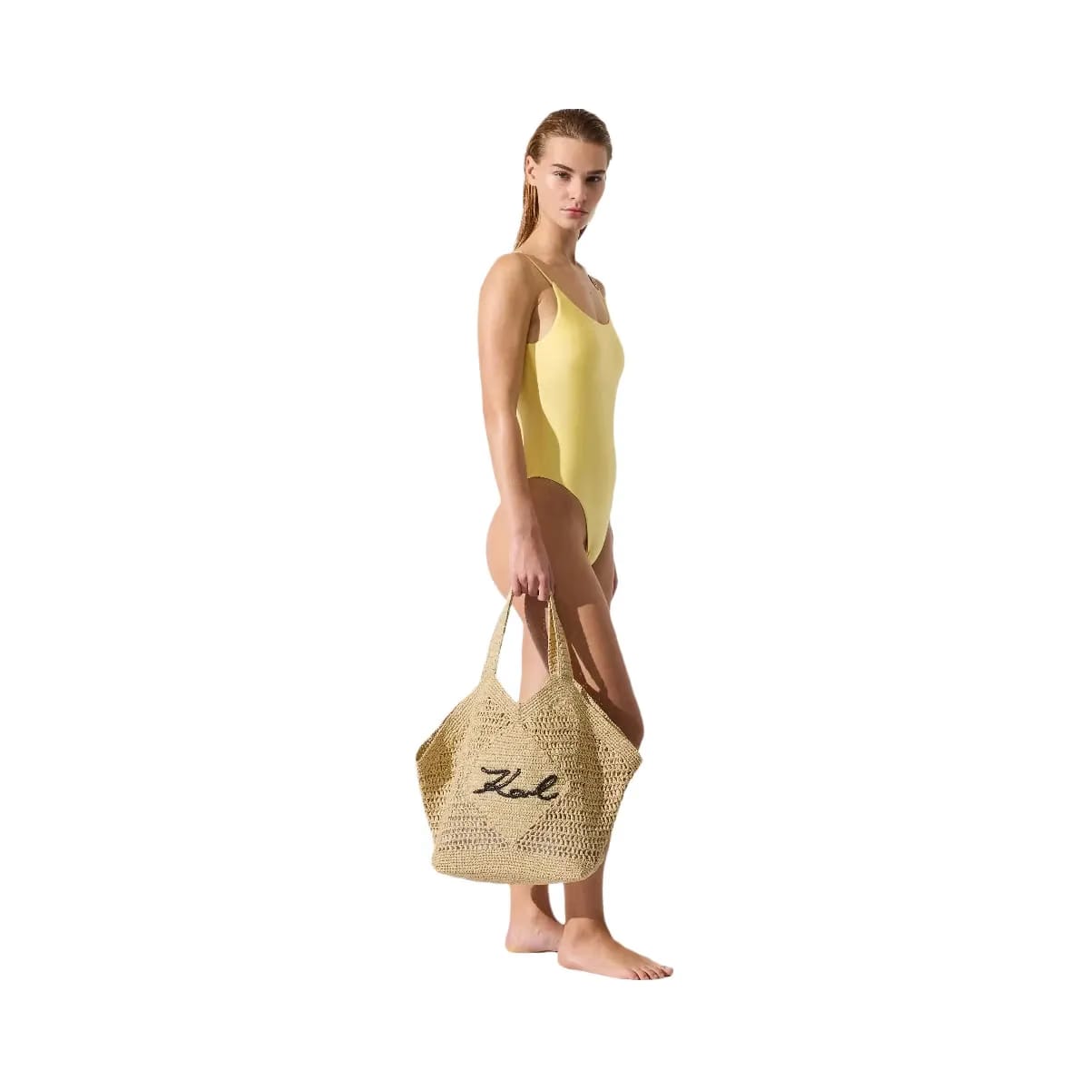 Karl Lagerfeld Signature Crochet Large Beach Bag Natural