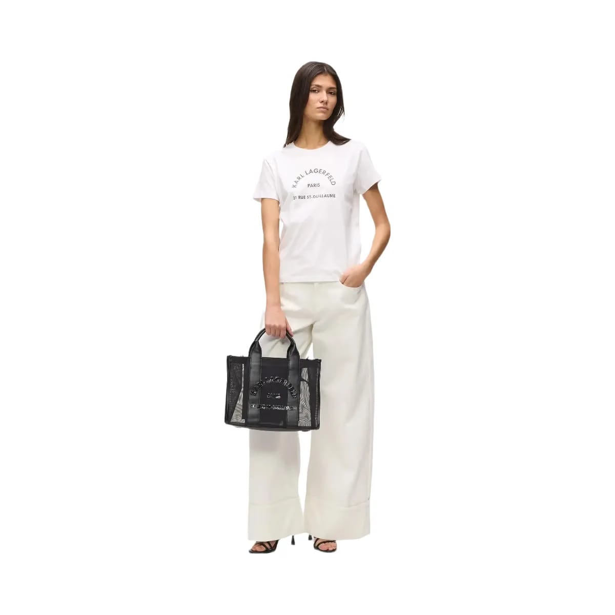 Karl Lagerfeld Rue St-Guillaume Square Mesh Medium Tote Bag Black