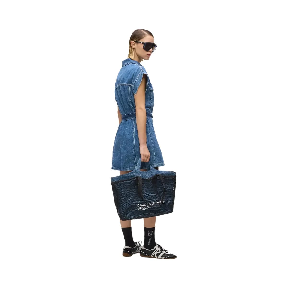 Karl Lagerfeld Double Mesh Denim Shopper Washed Mid Blue