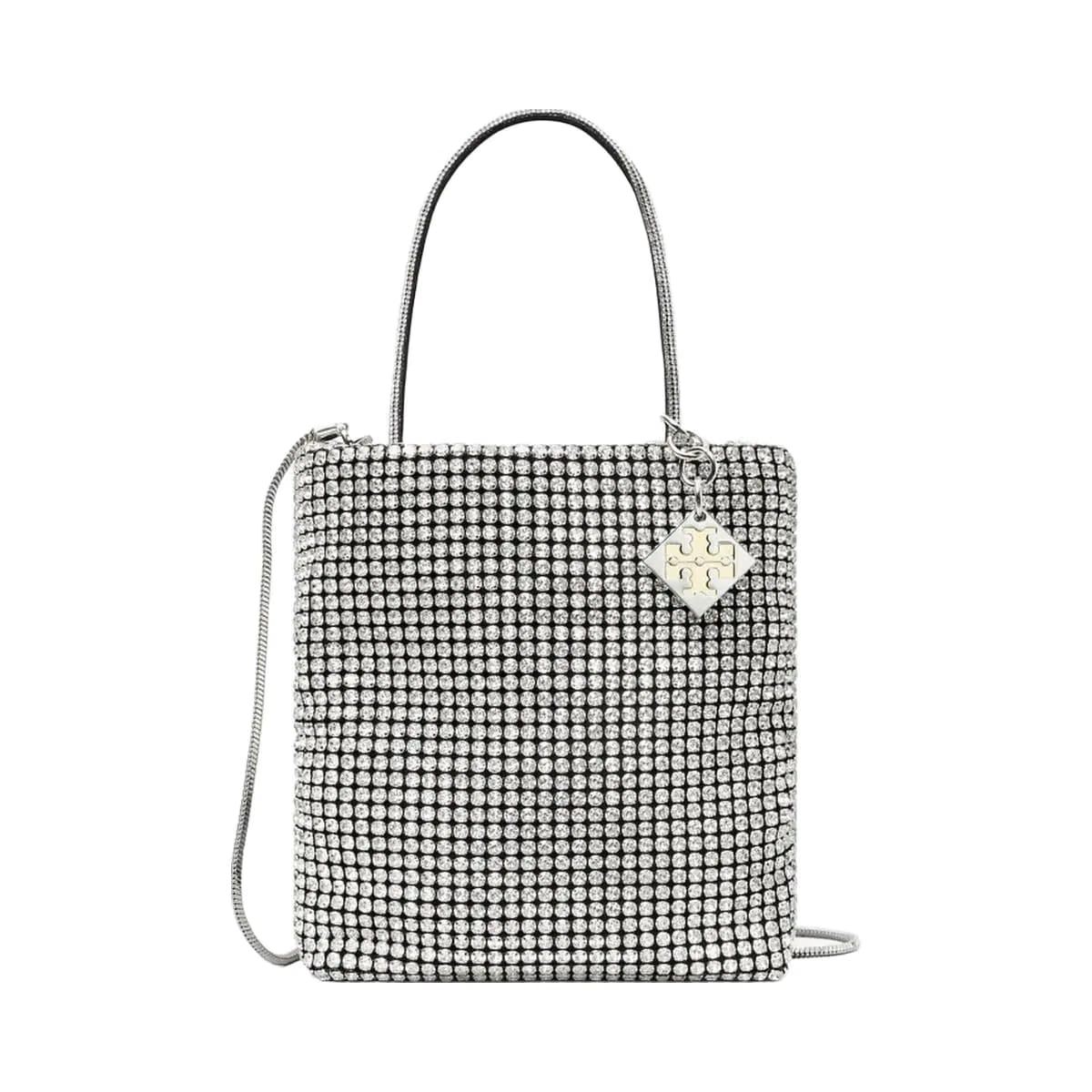 Tory Burch Night Owl Crystal-Embellished Mini Tote Silver