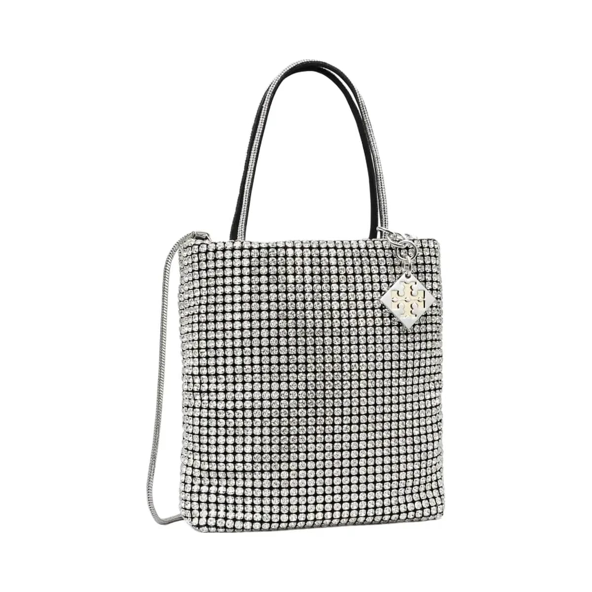 Tory Burch Night Owl Crystal-Embellished Mini Tote Silver