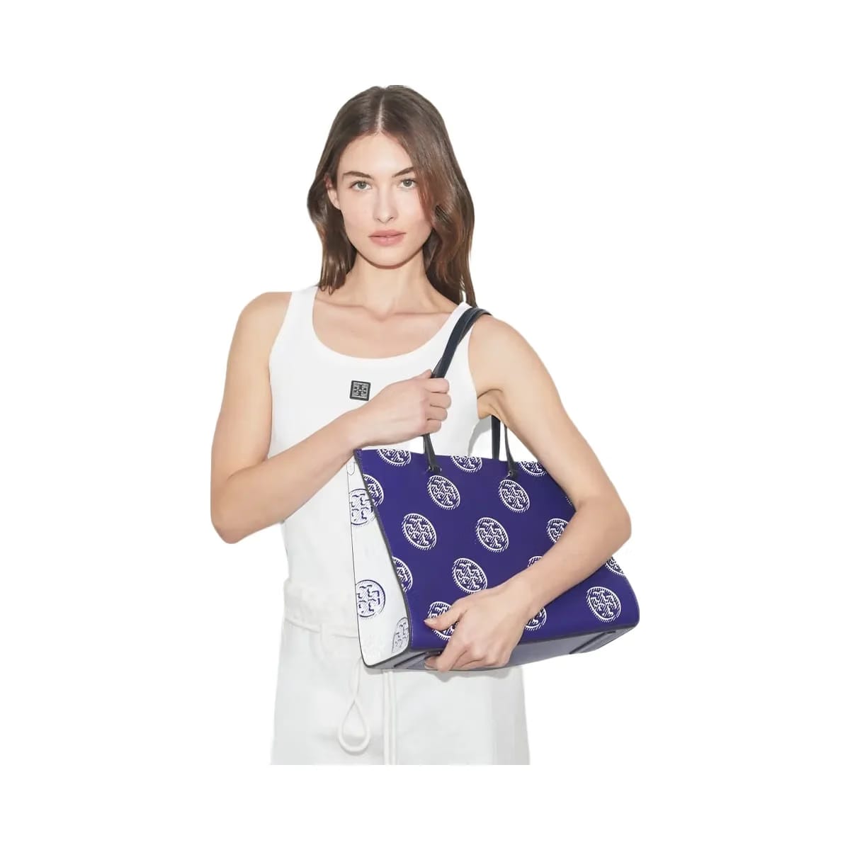 Tory Burch T Monogram Contrast Embossed Tote Ballpoint Blue