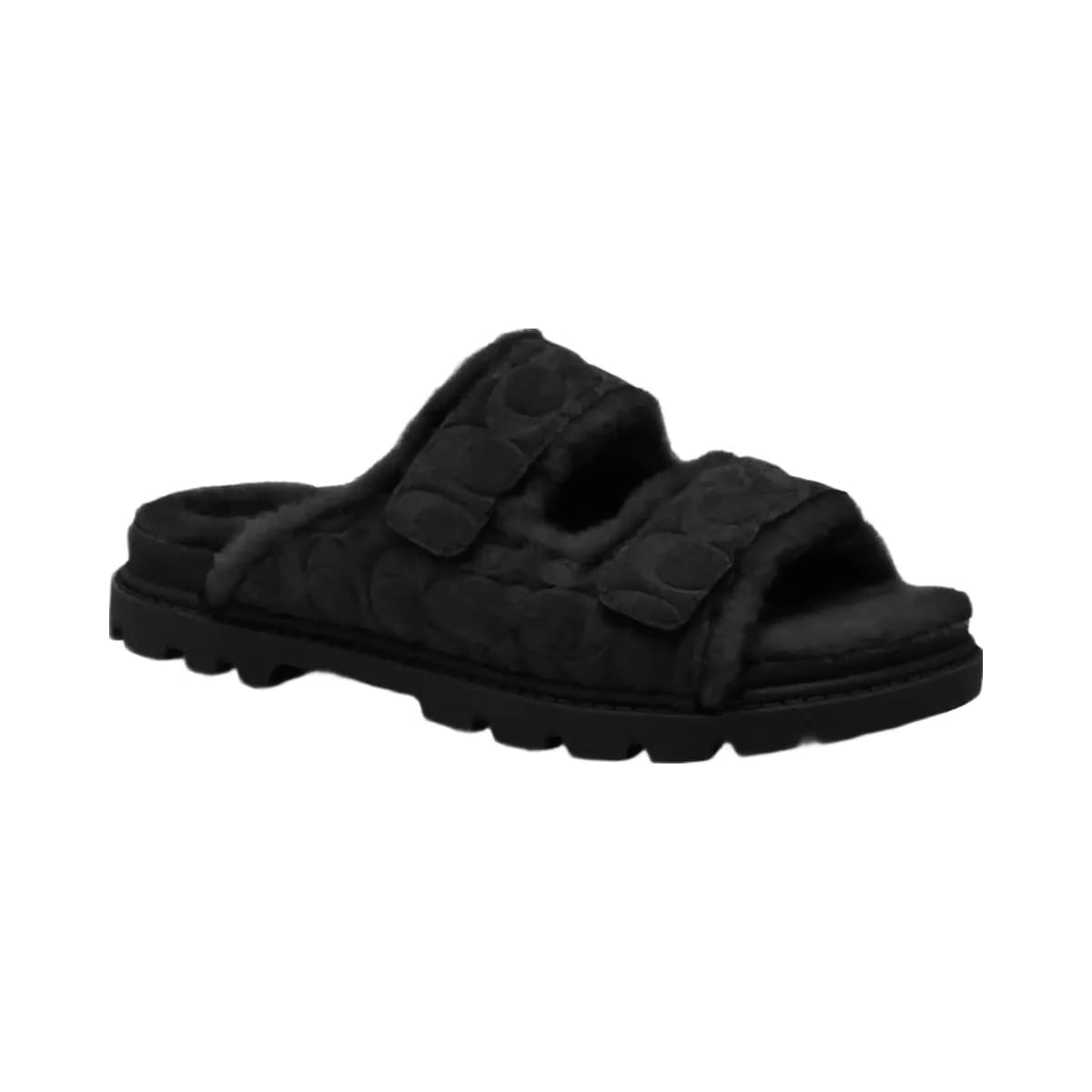 Coach Women's Two Band Sport Slide In Signature Suede Black