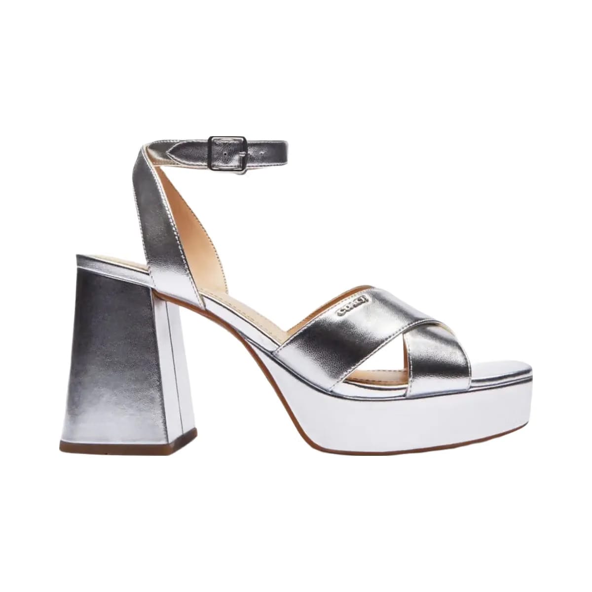 Coach Women's Block Heel Sandal Metallic Silver