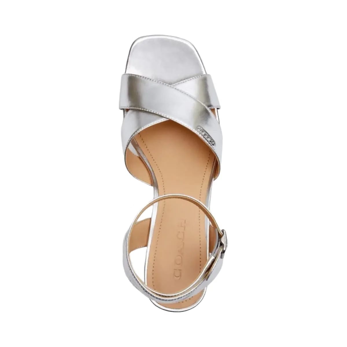 Coach Women's Block Heel Sandal Metallic Silver