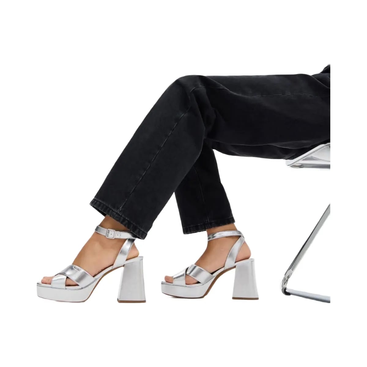 Coach Women's Block Heel Sandal Metallic Silver