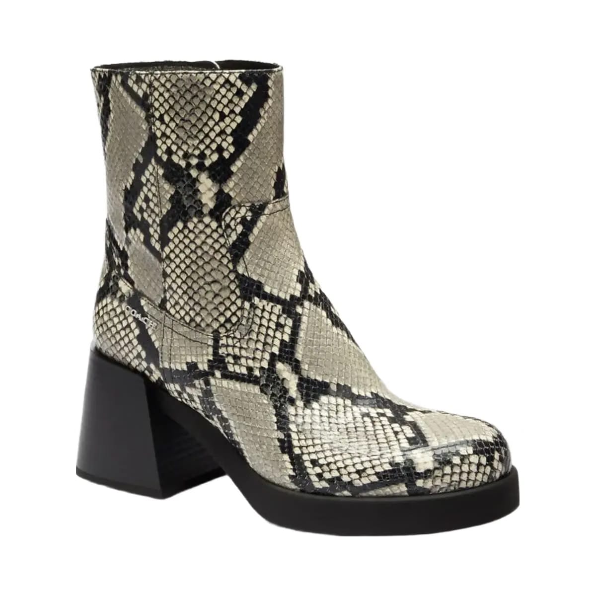 Coach Women's Block Heel Boot With Snake Print Natural