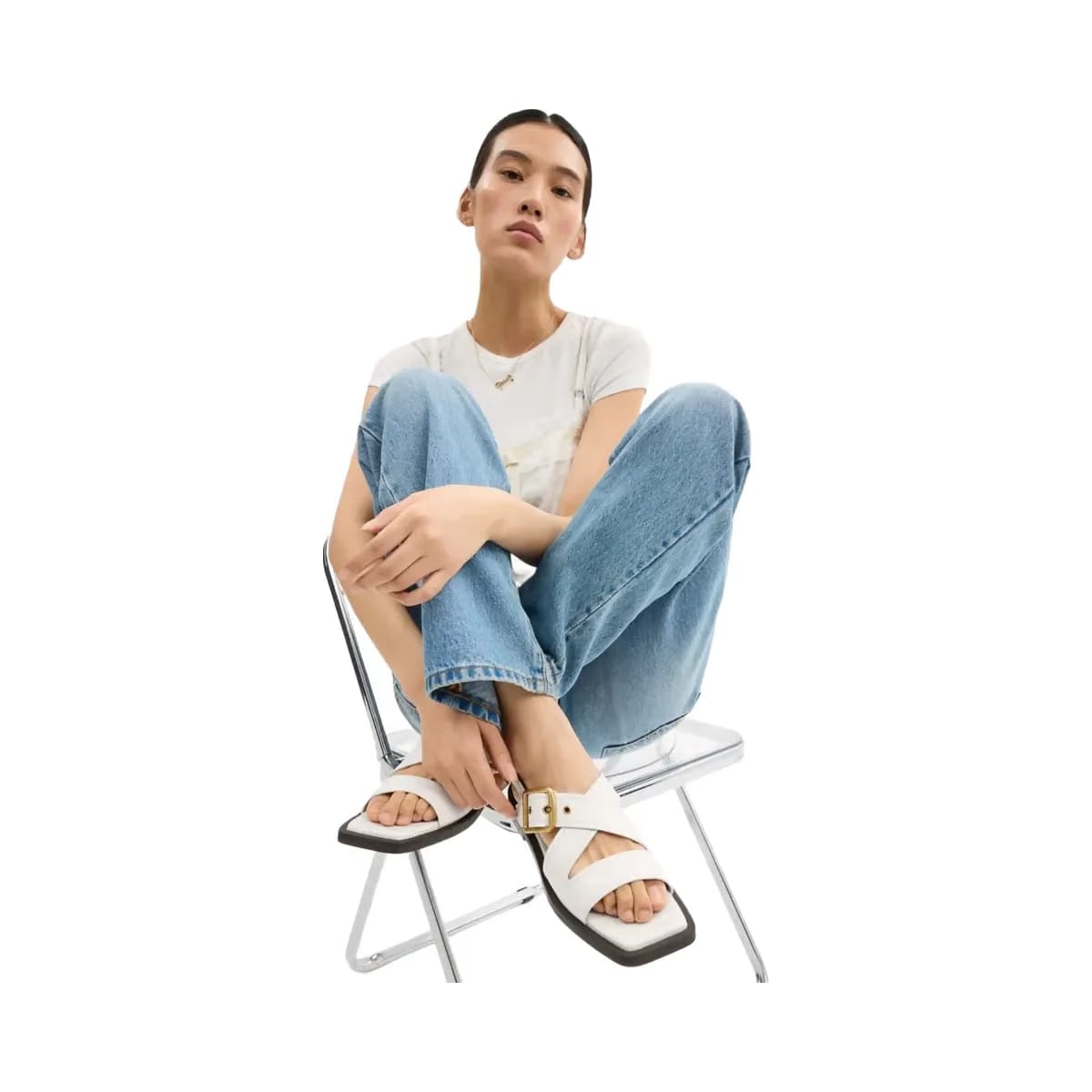 Coach Women's Archival Buckle Flat Sandal Chalk