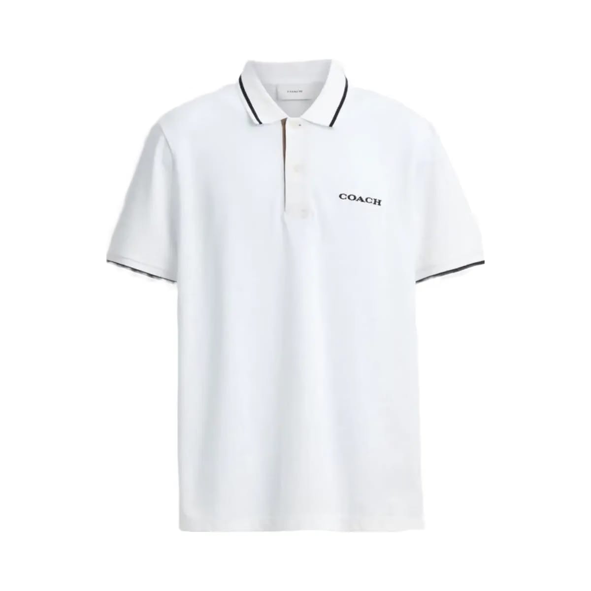 Coach Signature Trim Polo In Regenerative Cotton White