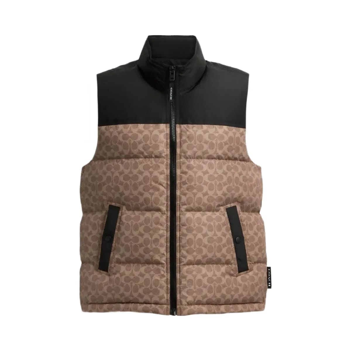 Coach Signature Down Vest In Recycled Polyester Tan Signature