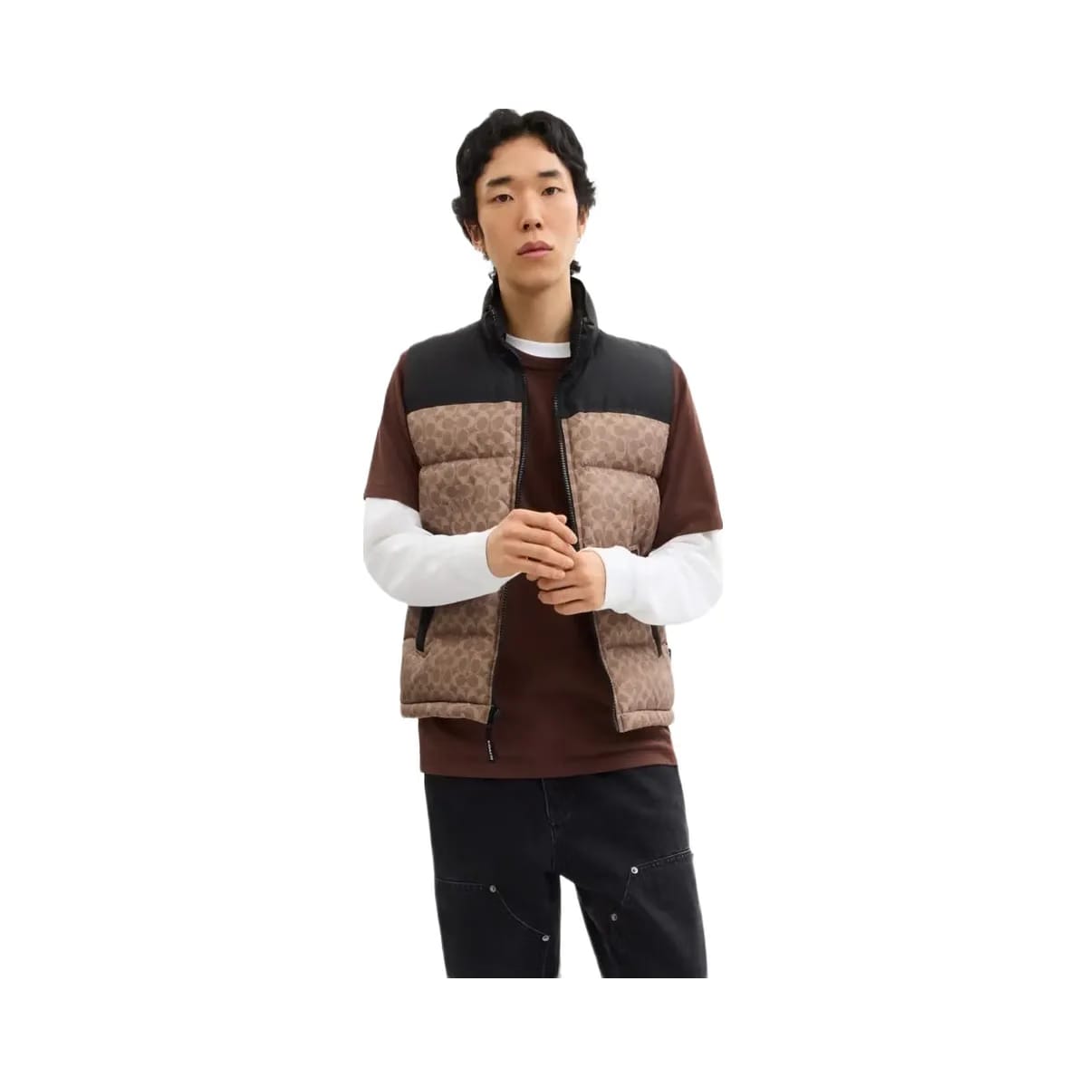 Coach Signature Down Vest In Recycled Polyester Tan Signature