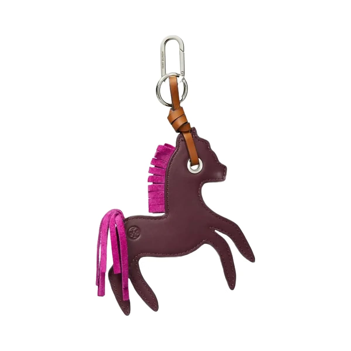 Tory Burch Leather Horse Bag Charm Dark Carmine
