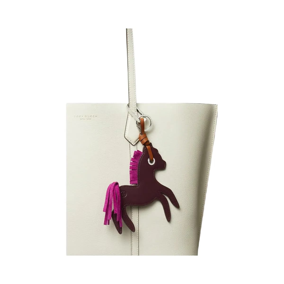 Tory Burch Leather Horse Bag Charm Dark Carmine