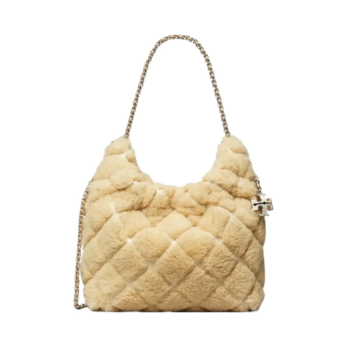 Tory Burch Mini Fleming Shearling Hobo Bag Ivory