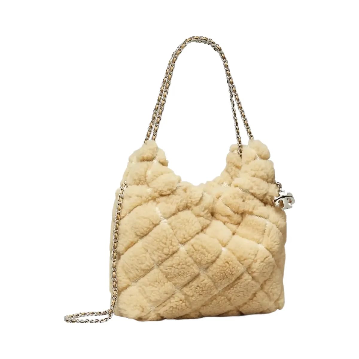 Tory Burch Mini Fleming Shearling Hobo Bag Ivory
