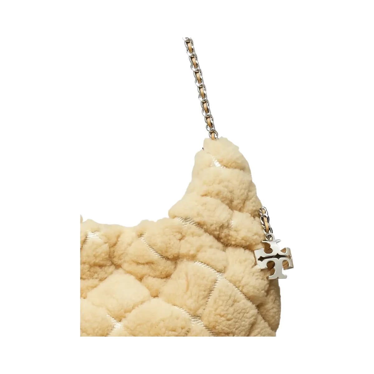 Tory Burch Mini Fleming Shearling Hobo Bag Ivory