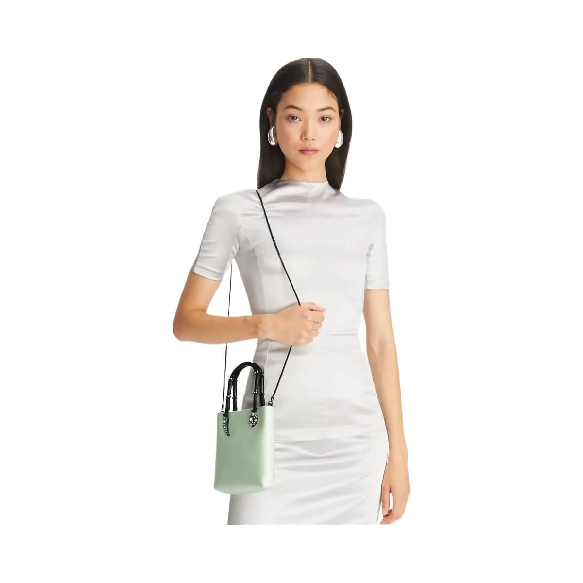 Tory Burch Mini Satin Snake Handle Tote Mint
