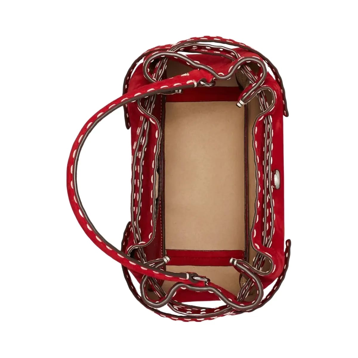 Tory Burch Romy Suede Pick Stitch Bucket Bag Toucan Red