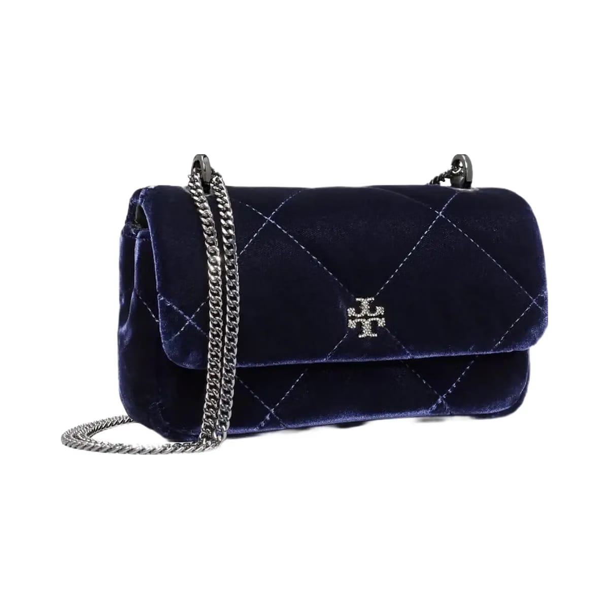 Tory Burch Mini Kira Diamond Quilt Velvet Pav Flap Bag PERFECT NAVY