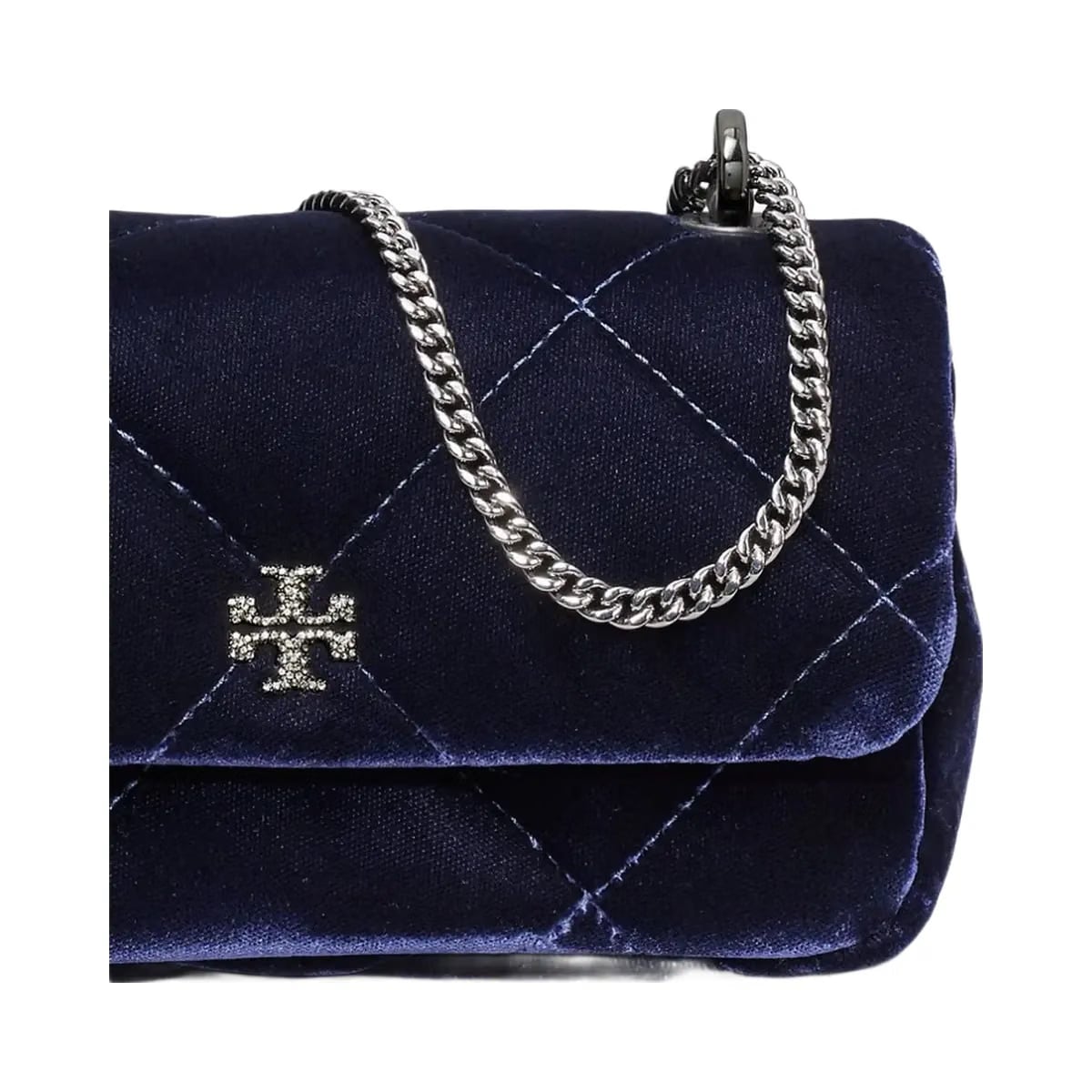 Tory Burch Mini Kira Diamond Quilt Velvet Pav Flap Bag PERFECT NAVY