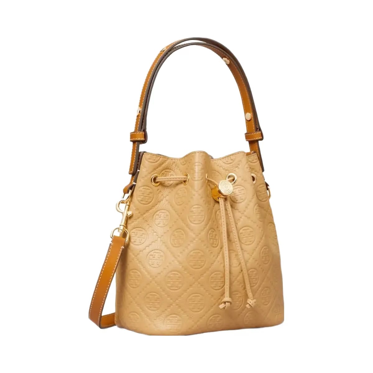 Tory Burch T Monogram Pebble Bucket Bag Biscotti