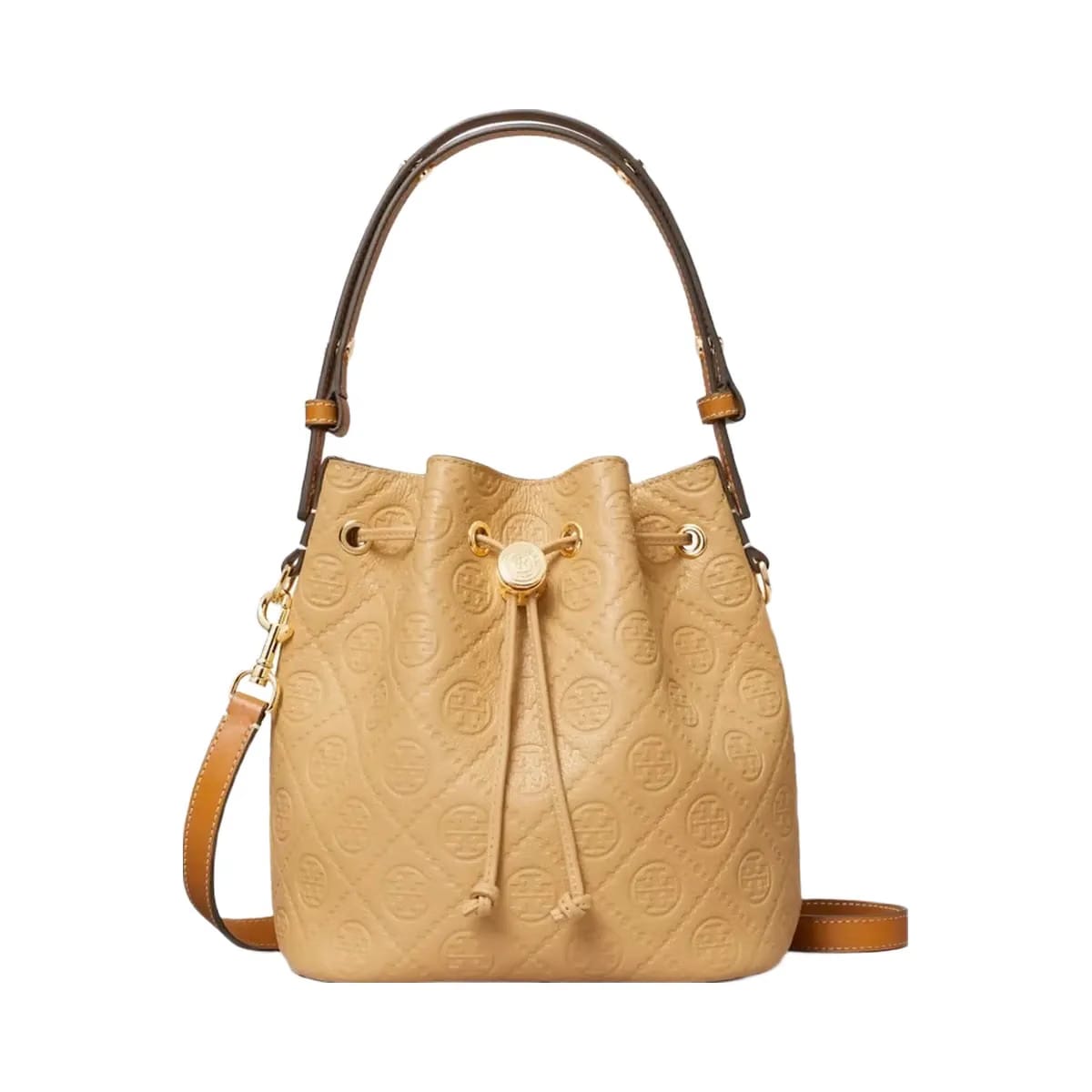 Tory Burch T Monogram Pebble Bucket Bag Biscotti