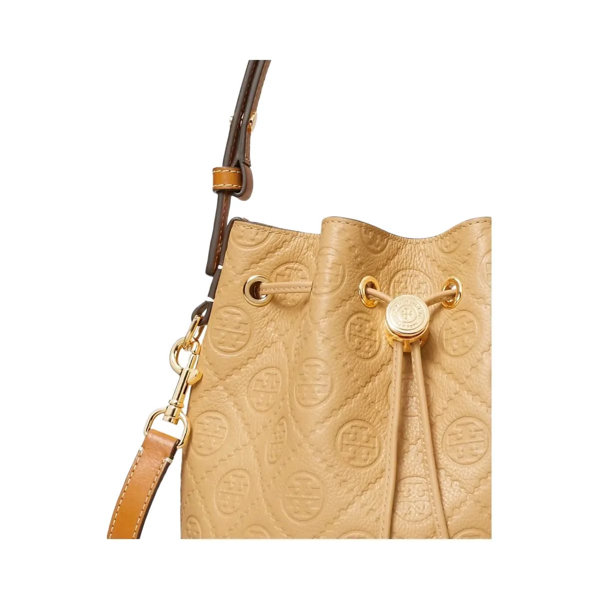 Tory Burch T Monogram Pebble Bucket Bag Biscotti