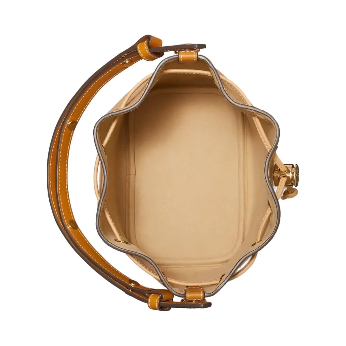 Tory Burch T Monogram Pebble Bucket Bag Biscotti