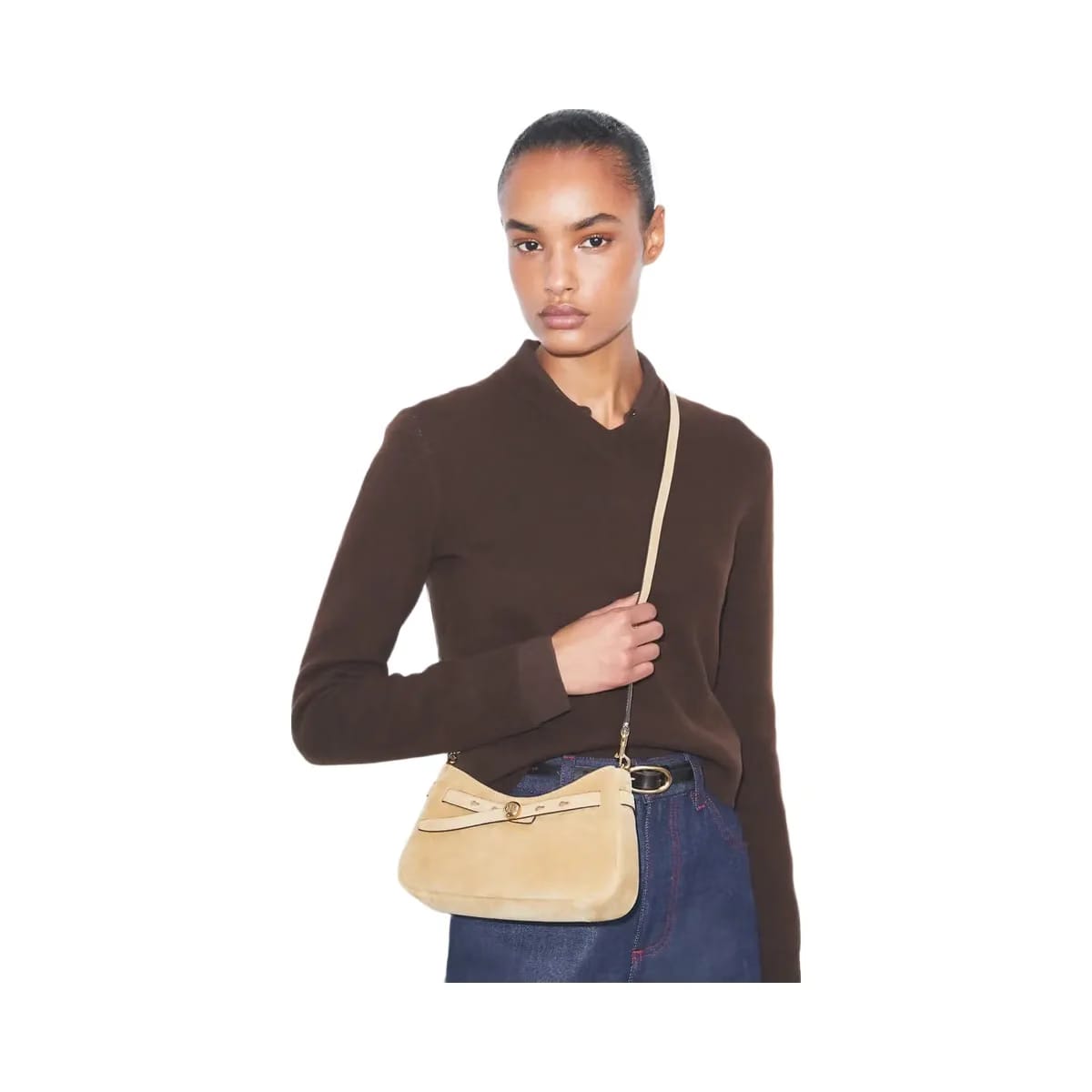 Tory Burch Romy Suede Zip Top Crossbody Bag Butter