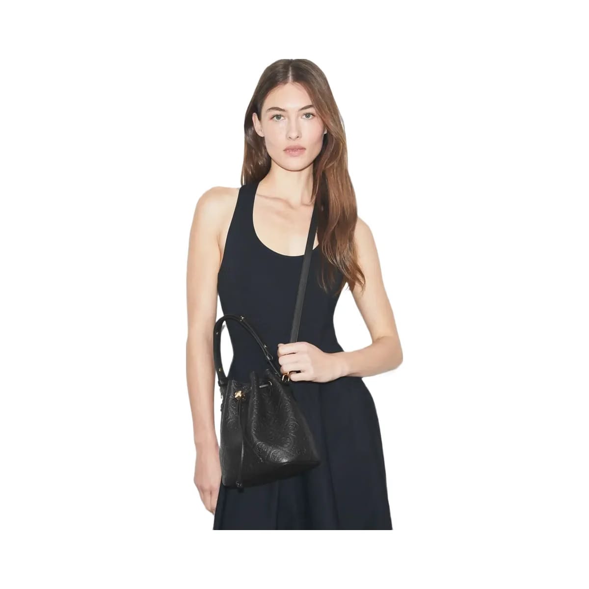 Tory Burch T Monogram Pebbled Bucket Bag Black