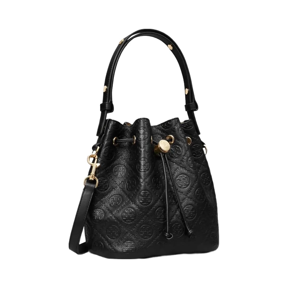 Tory Burch T Monogram Pebbled Bucket Bag Black