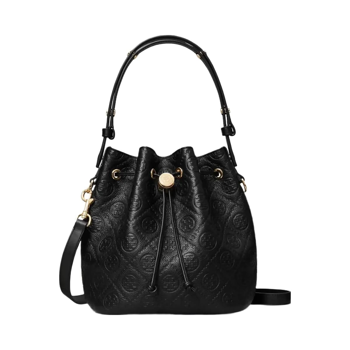Tory Burch T Monogram Pebbled Bucket Bag Black