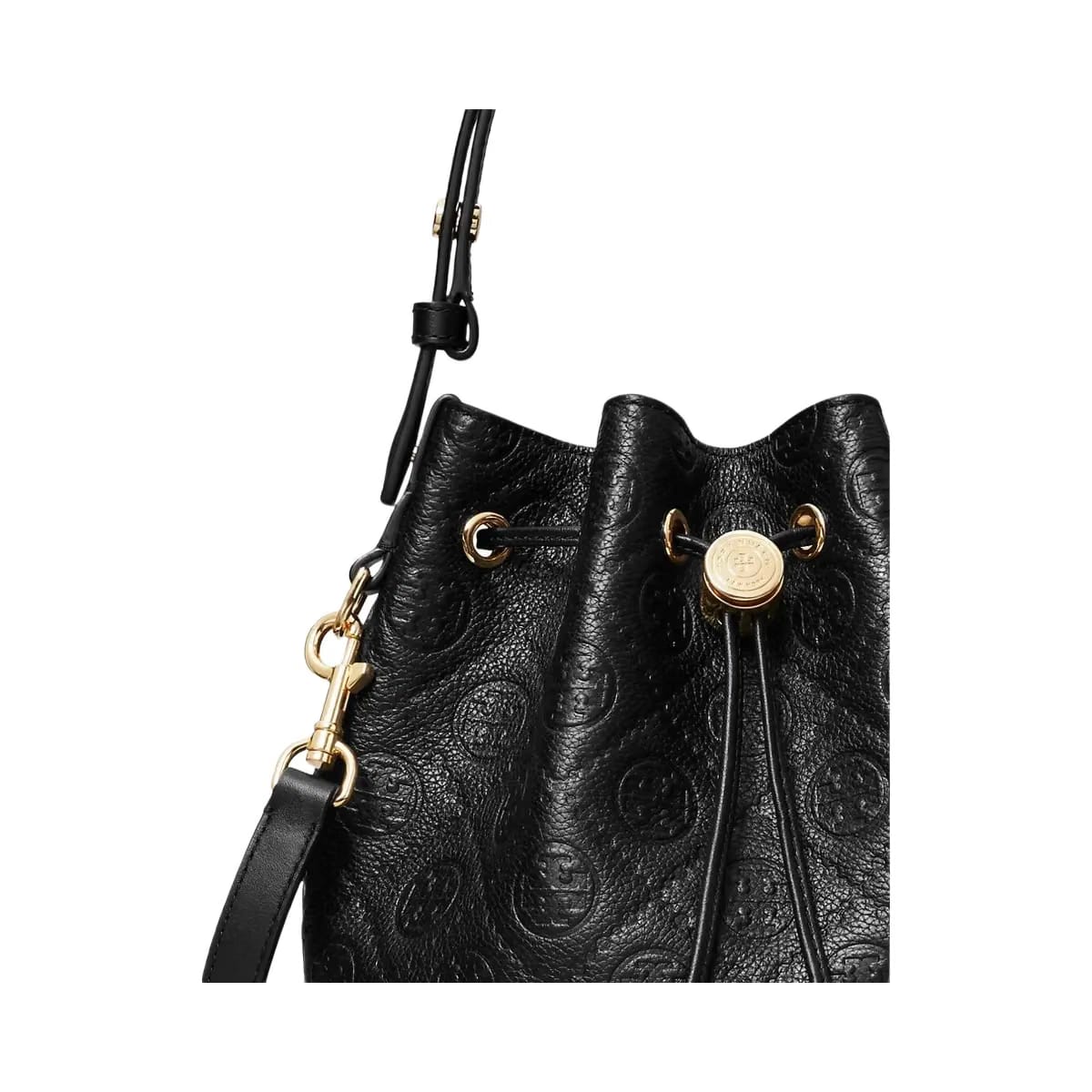 Tory Burch T Monogram Pebbled Bucket Bag Black
