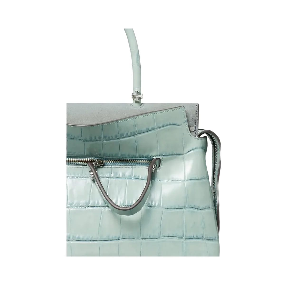Tory Burch Mercer Croc-Embossed Satchel Blue Celadon